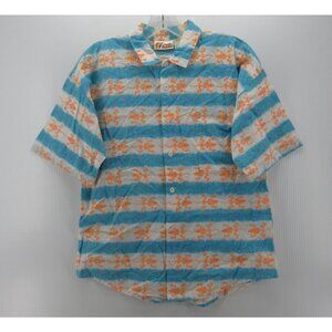 VINTAGE Pacific Paradise Shirt Small Hawaiian Striped Gecko AOP 80s *
